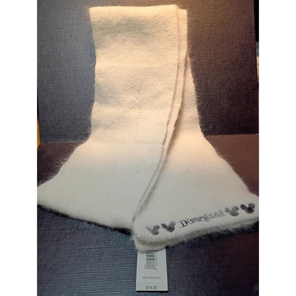 Disneyland Resort Mickey Mouse White Angora Blend Scarf Soft Winter Wrap 62Lx6W